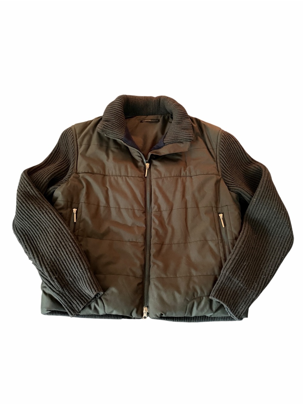 Valentino Men’s Quilted Knit-Sleeve Jacket - Dark Olive